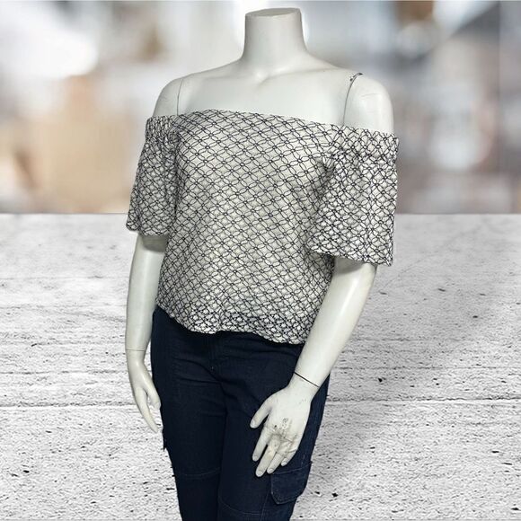 Walter Baker Off The Shoulder Off White Floral Print Top Size Large - Picture 4 of 6